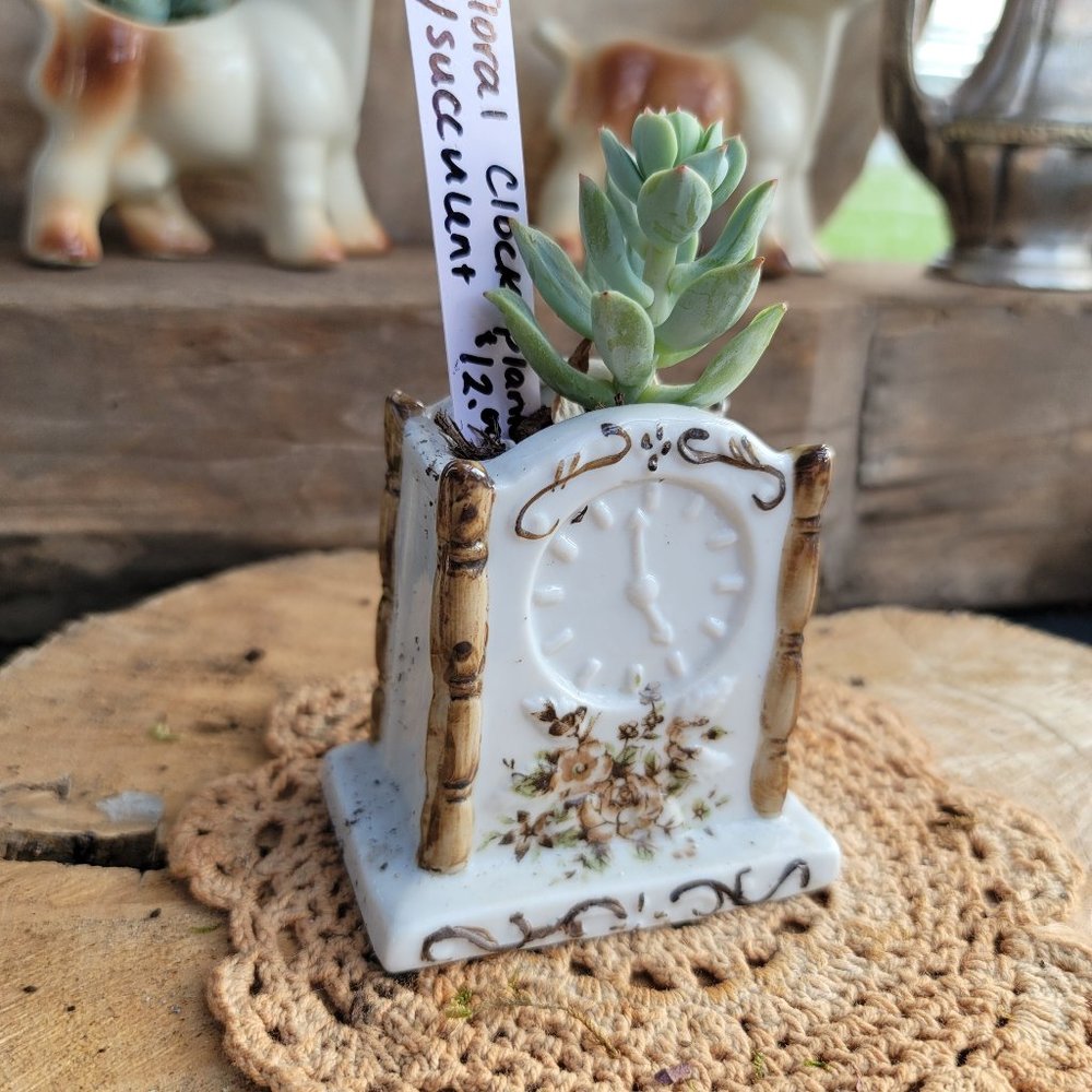 Floral Ceramic Clock Planter (planter only)
